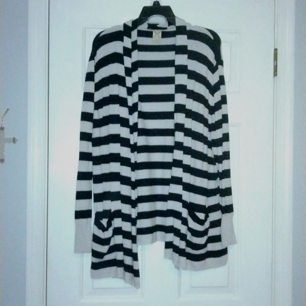 Faded Glory black and white striped cardigan 3x